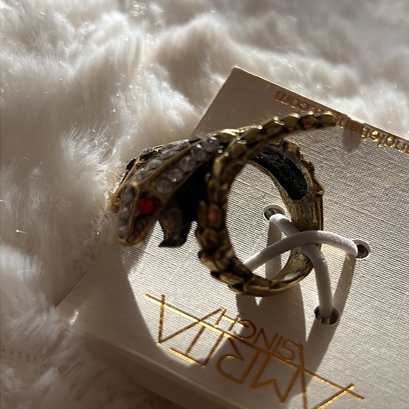 Amrita Singh Austrian Crystal Antique Silver Two Head Snake Ring Size 8. New - Picture 8 of 11